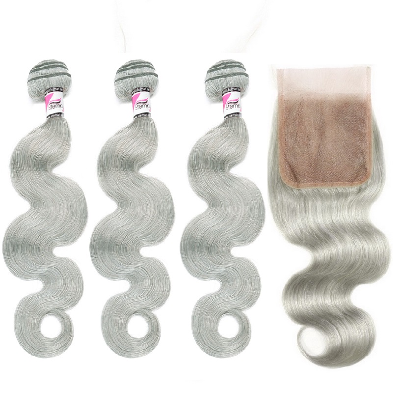 Stema Grey Body Wave Virgin Hair With 4x4 Regular Lace Closure 